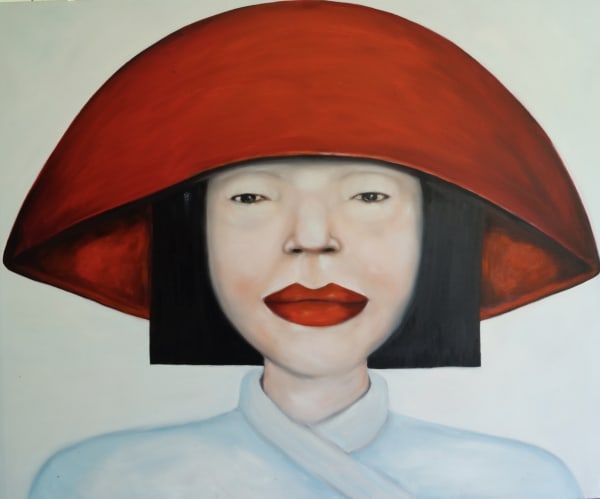 Oriental lady wearing a red hat 2 by Ta Thimkaeo