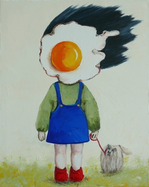 Egg girl walking her dog by Ta Thimkaeo