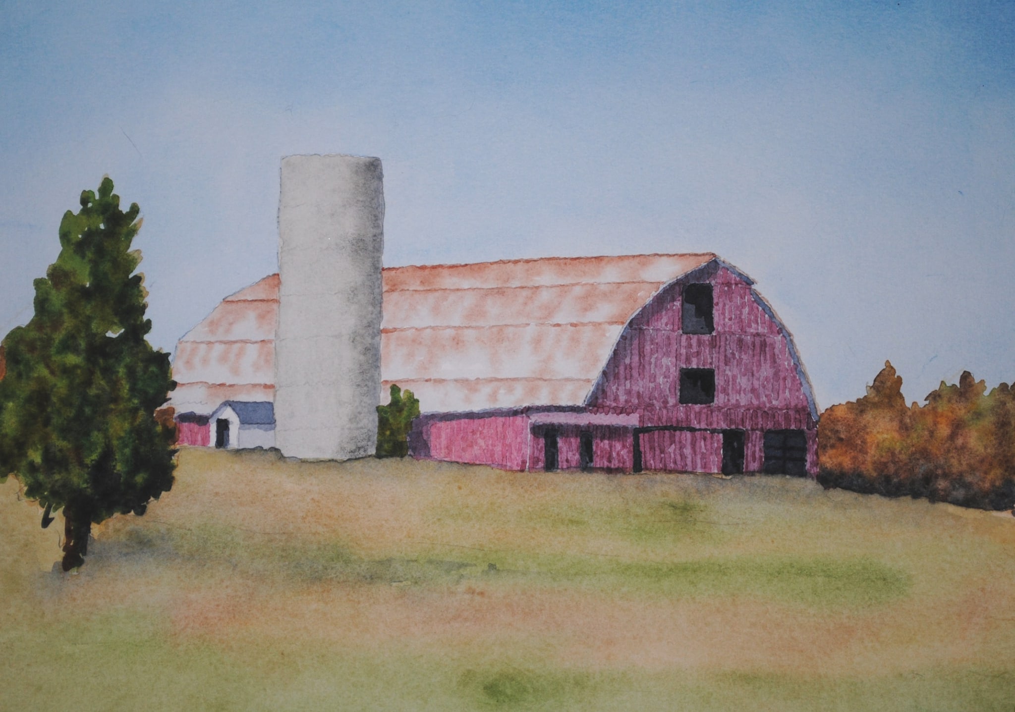 red barn with silo by sherman barnes