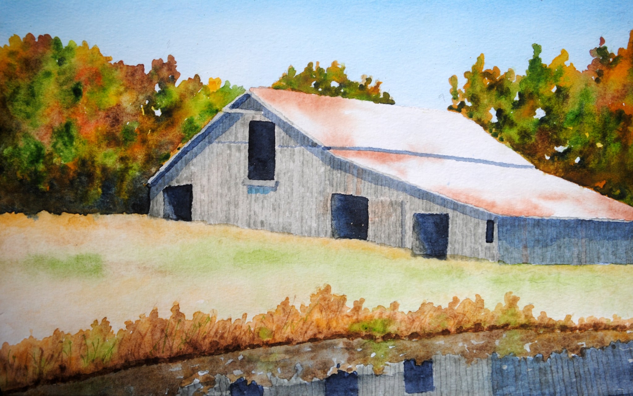 old barn reflection by sherman barnes