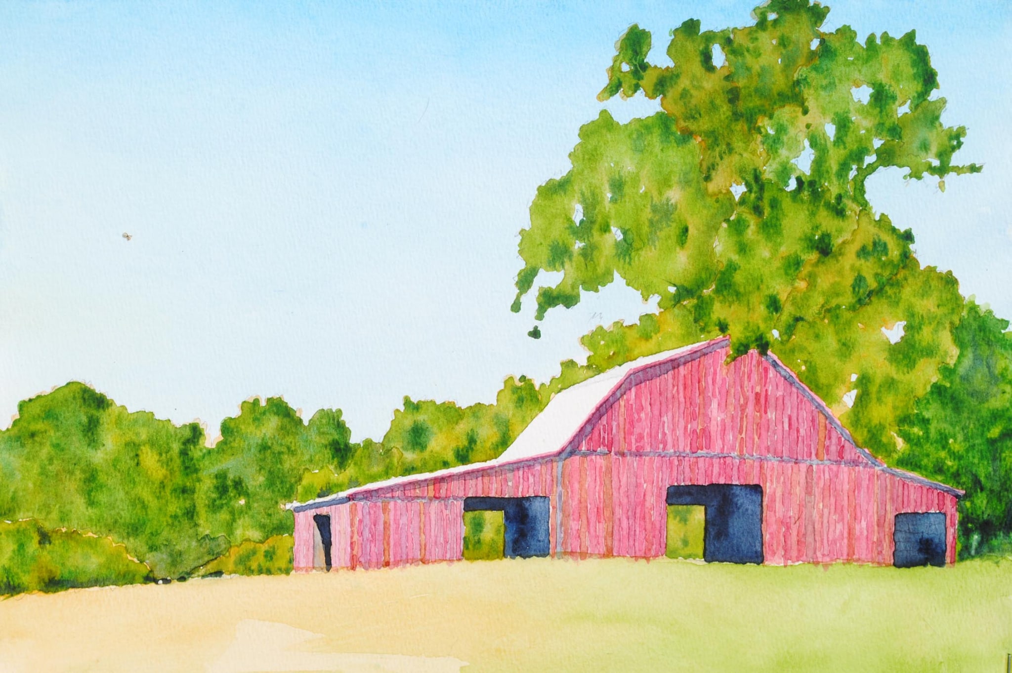 red barn with big tree by sherman barnes