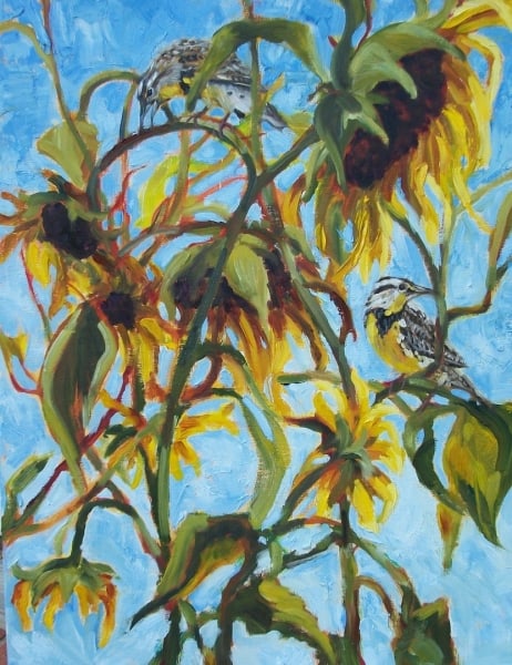MeadowLark in Sunflowers by Susan Bell