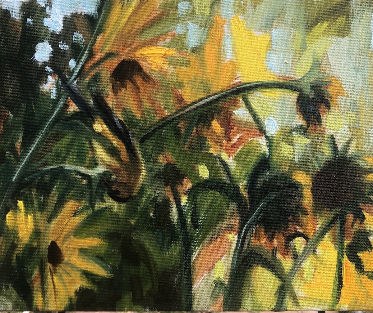 Gold Finch and Flowers by Susan Bell