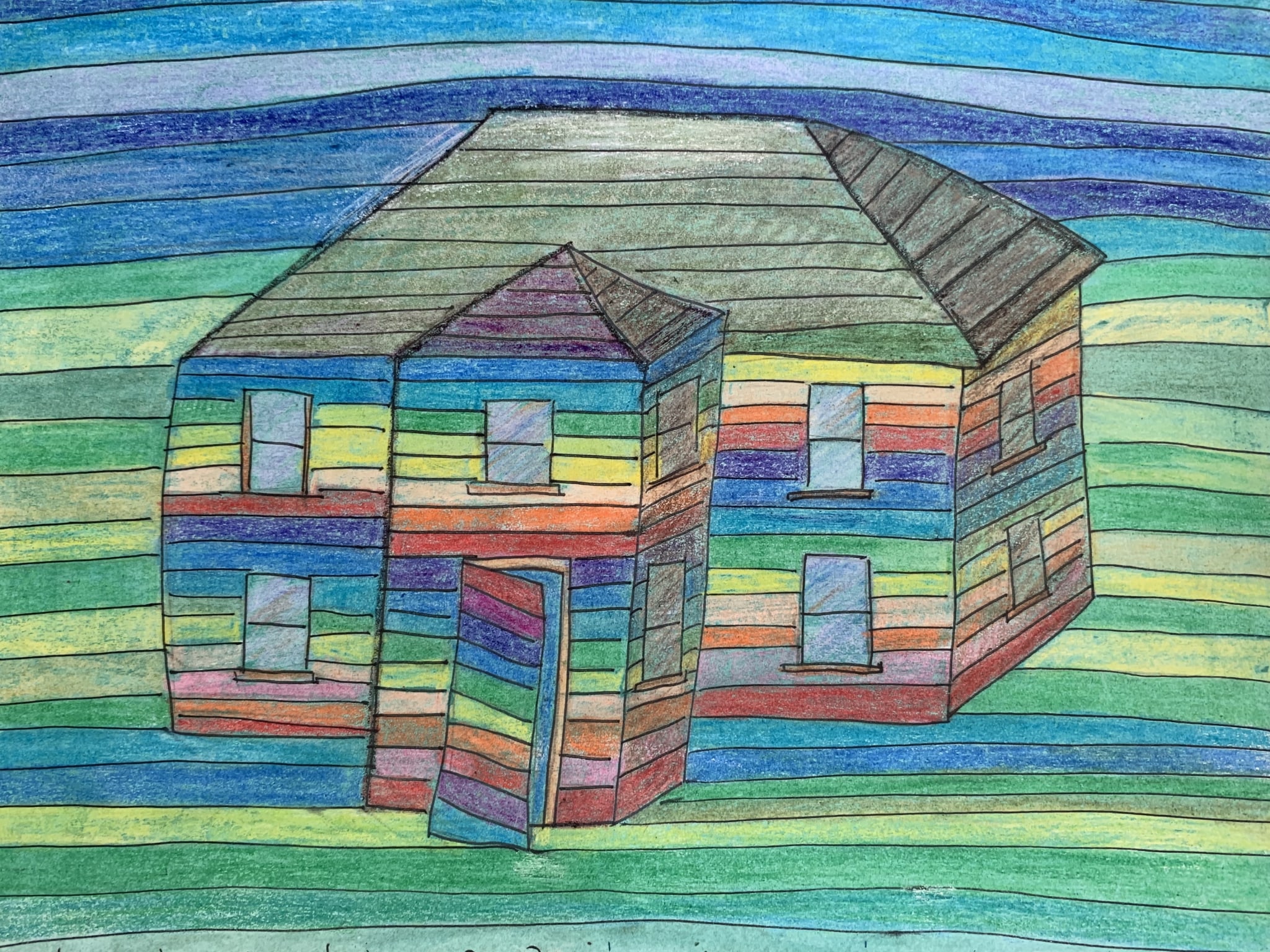 2 story rainbow house with enclosed front porch by Anna Jewel Gove