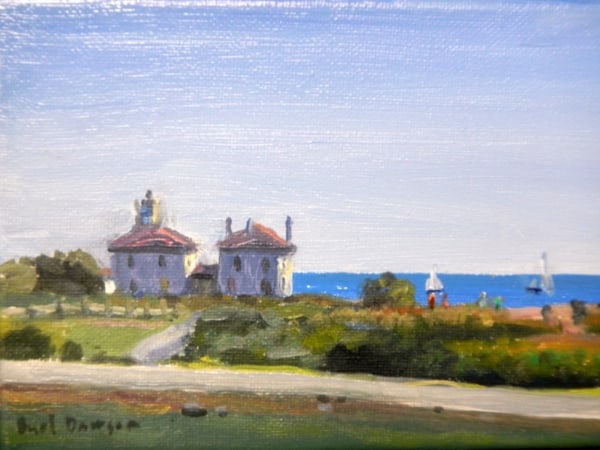 Beavertail Light with sailboats by Burl J Dawson Jr