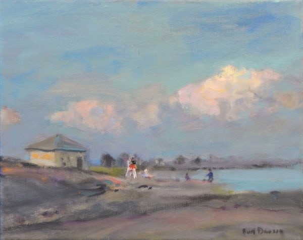 Charlestown Breachway Beach, pink clouds by Burl J Dawson Jr