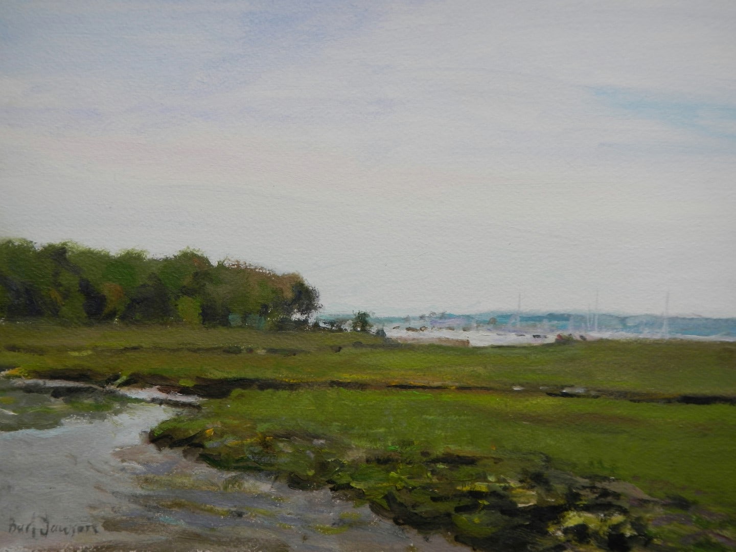 Jamestown, Low tide, pink sky by Burl J Dawson Jr
