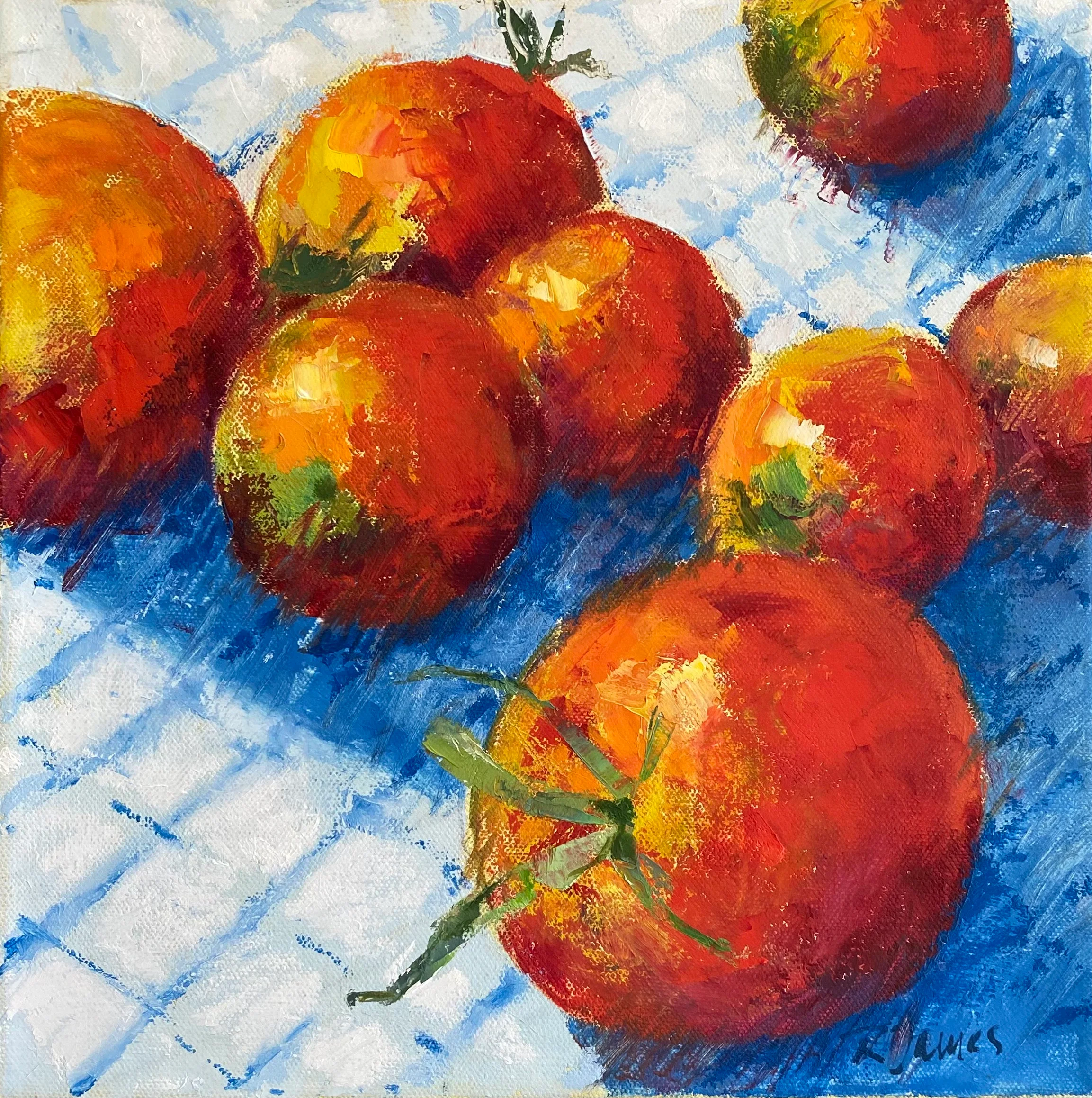 Red Tomatoes with a Blue Shadow by Rose marie James
