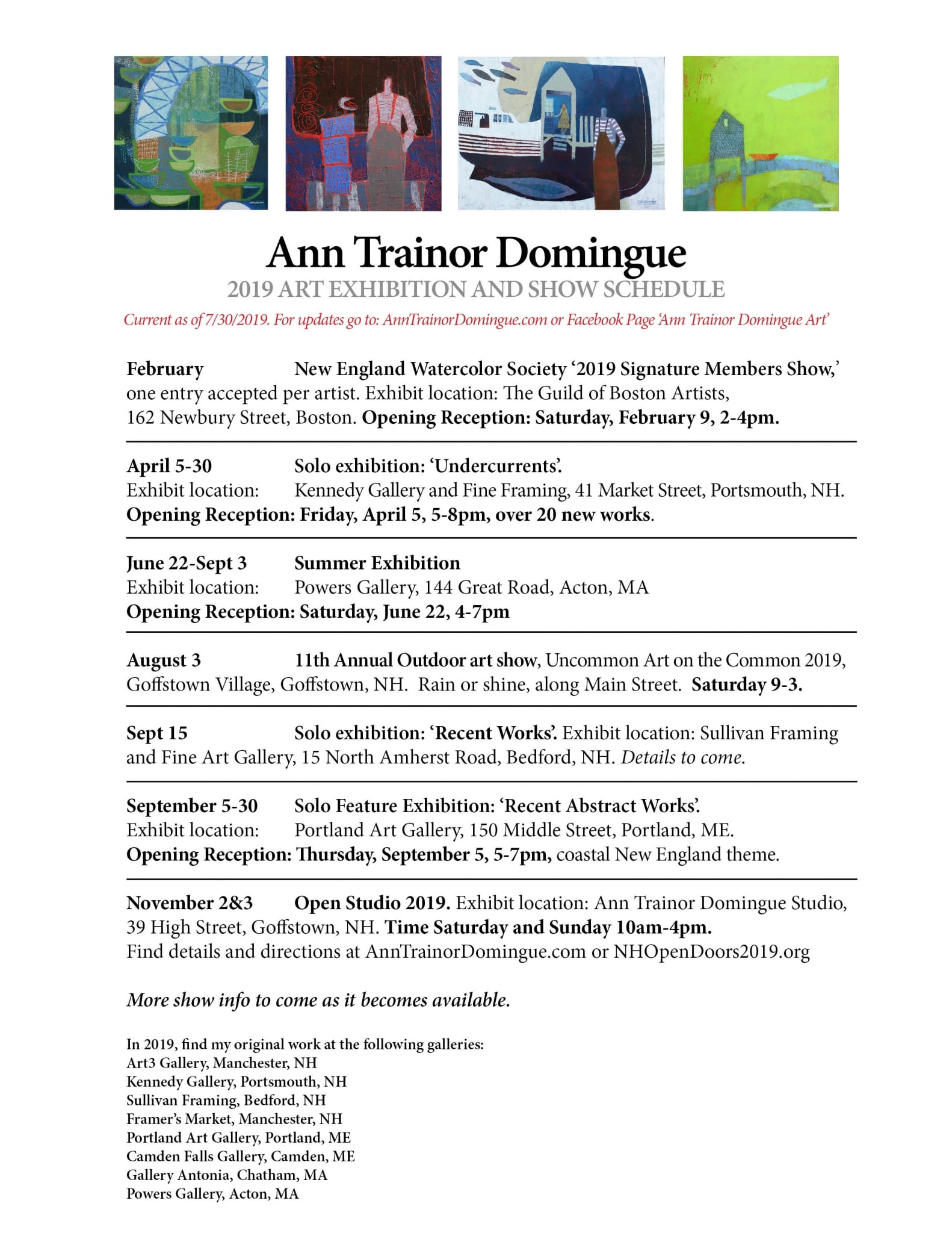 2019 show schedule Jul30