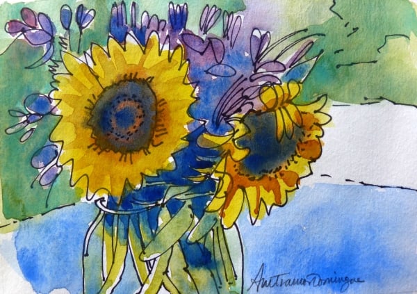 Sunflower Mason Jar by Ann Trainor Domingue