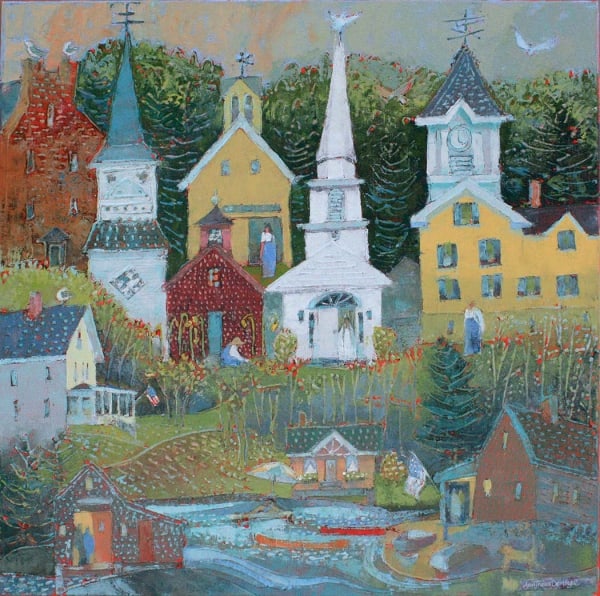 Village Along the River by Ann Trainor Domingue