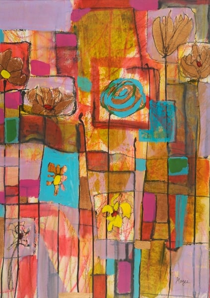 Flowers and Grid by Mary Ellen Mogee
